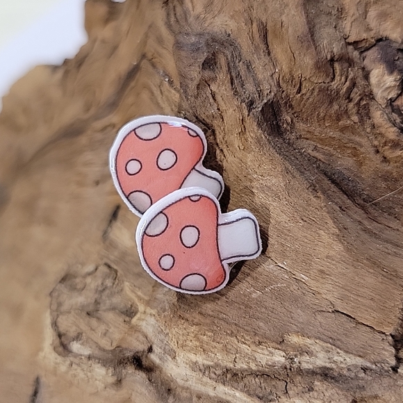 Mushroom Stud Earrings, choice of red or pink - Picture 5 of 5